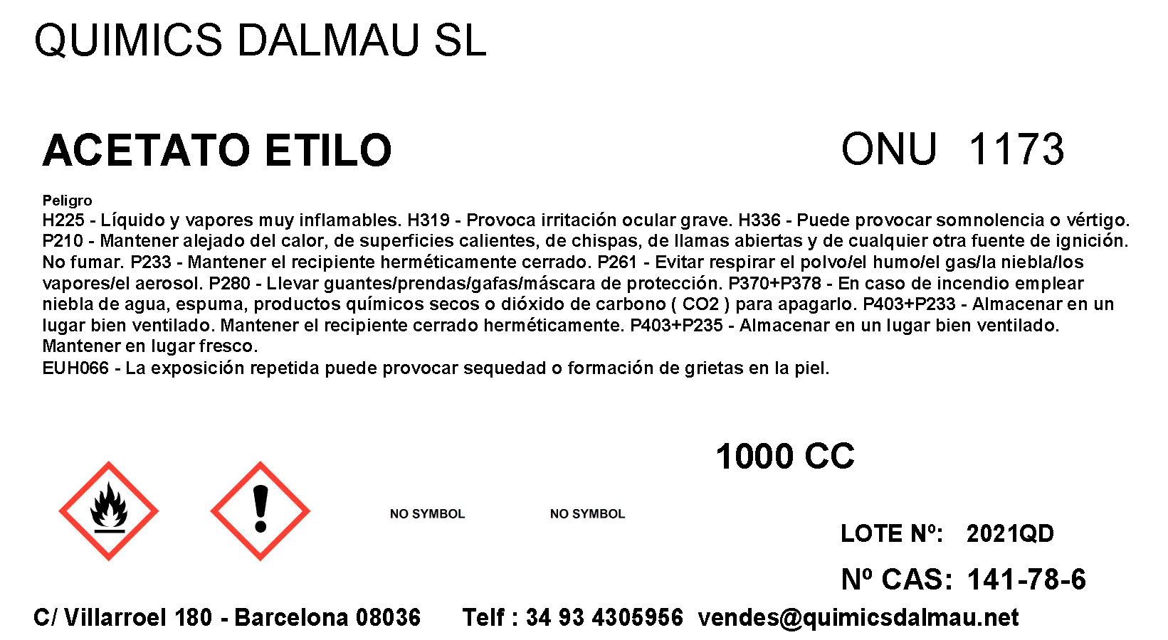 ACETATO ETILO Quimics Dalmau